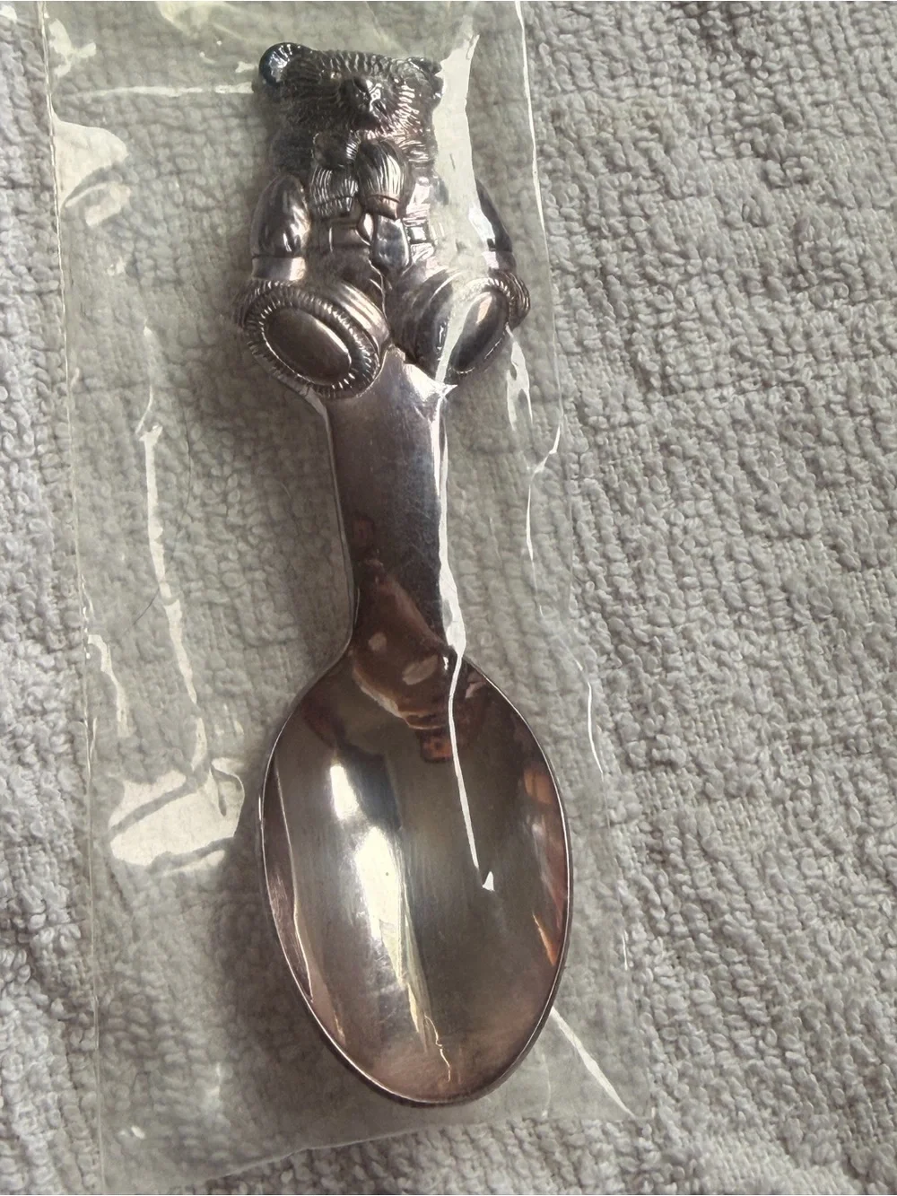 Ralph Lauren Silver plated 2 Piece Baby Set. Teddy Bear Carved. BRAND NEW.